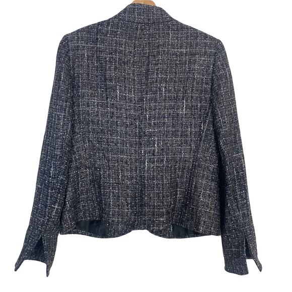 Lafayette 148 New York Gray Tweed Wool Blend Button-Down Mock Neck Jacket Size 4 - Picture 2 of 10